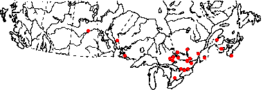 Map of Eastern metallic green wood borer (Buprestis fasciata) in Canada